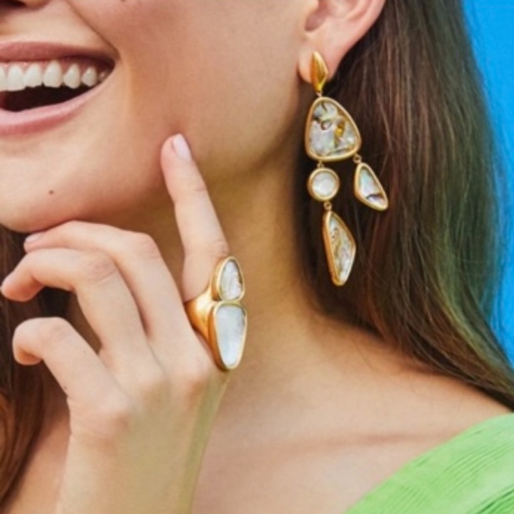 πΊπHPππΊ NWT Kendra Scott Margot Gold Abalone Statement Earrings - Picture 13 of 14